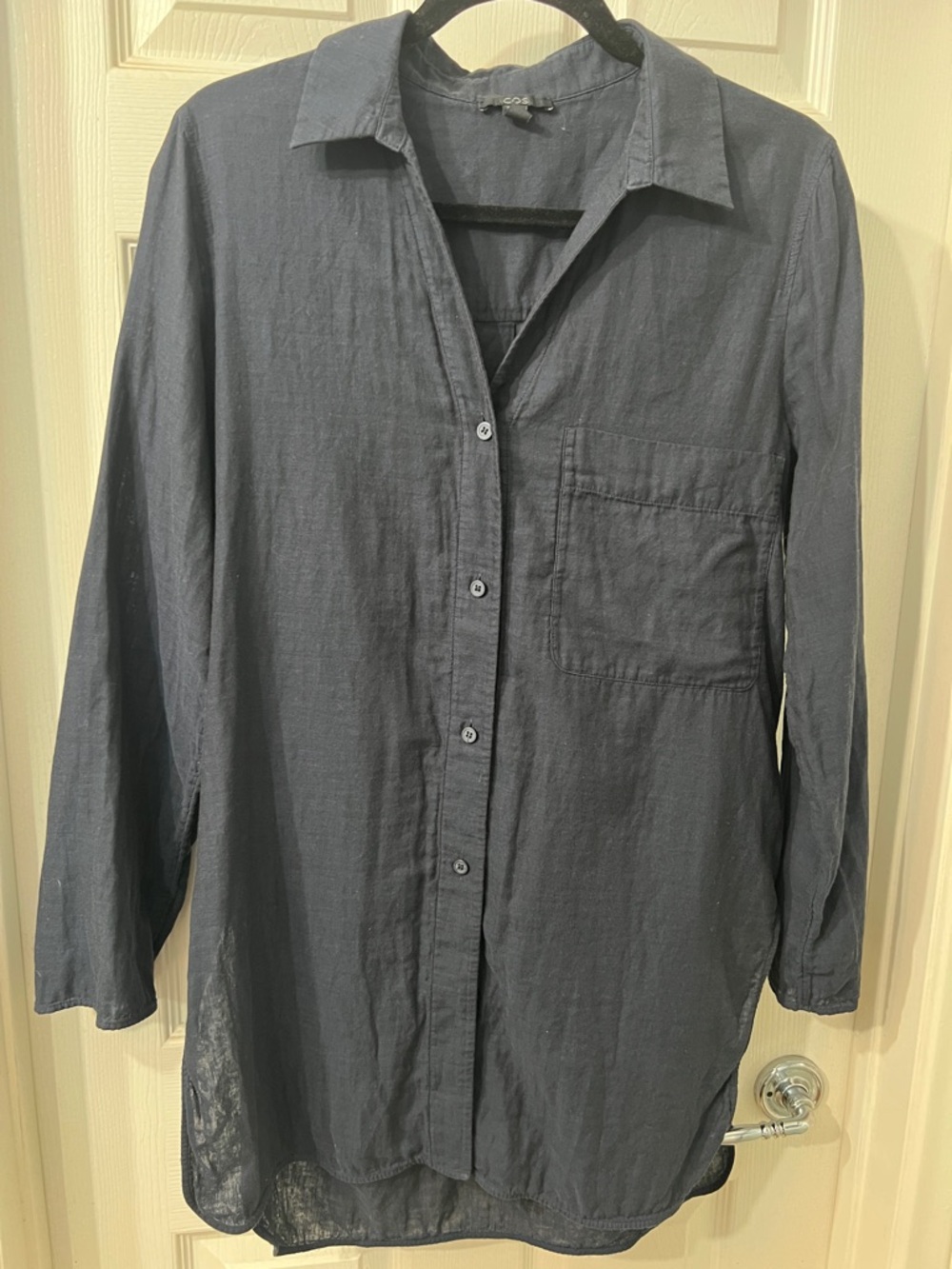 COS Women’s Navy 100% Cotton Long Sleeve Button Down Tunic
